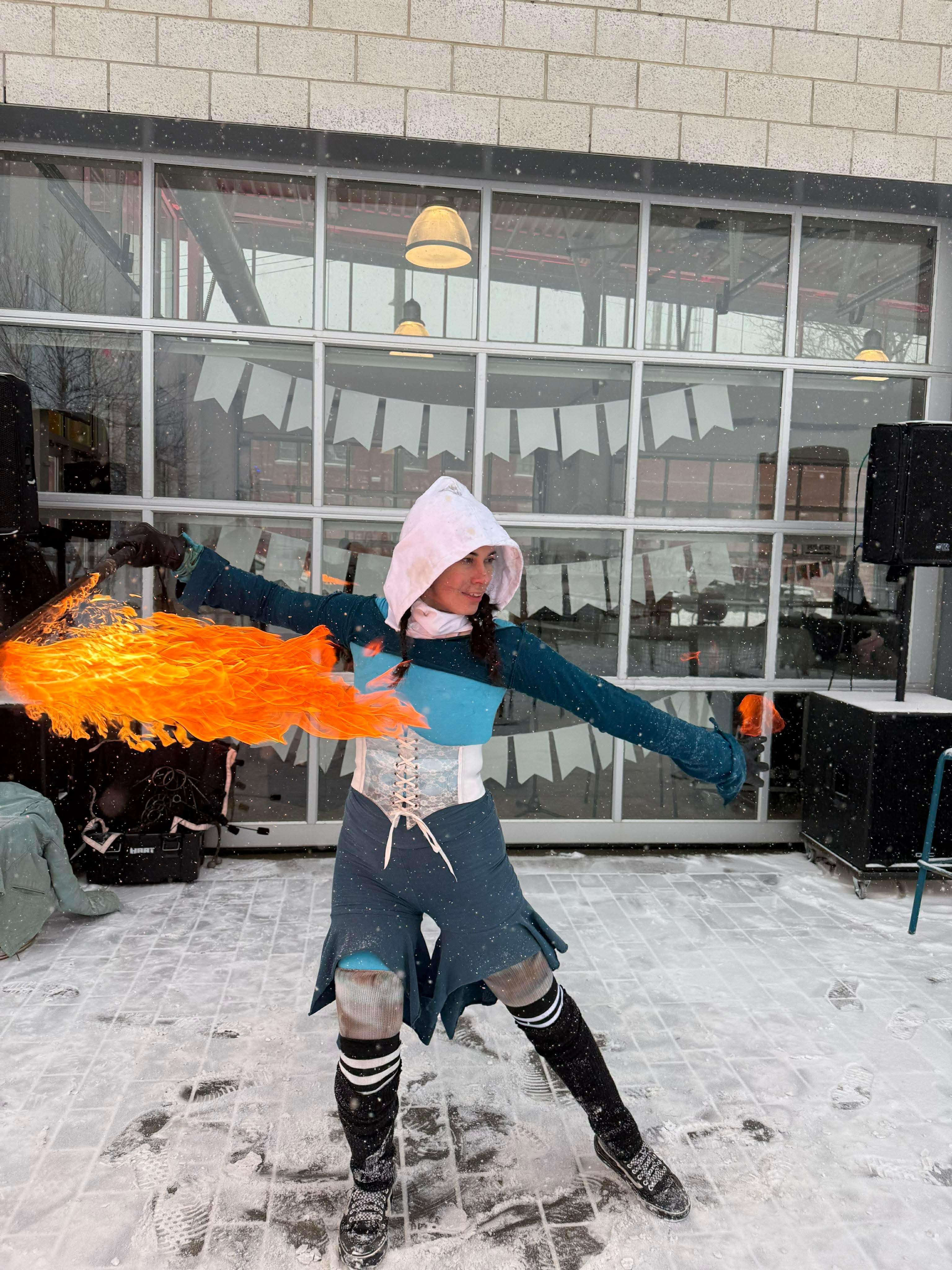 Fire spinning in the snow