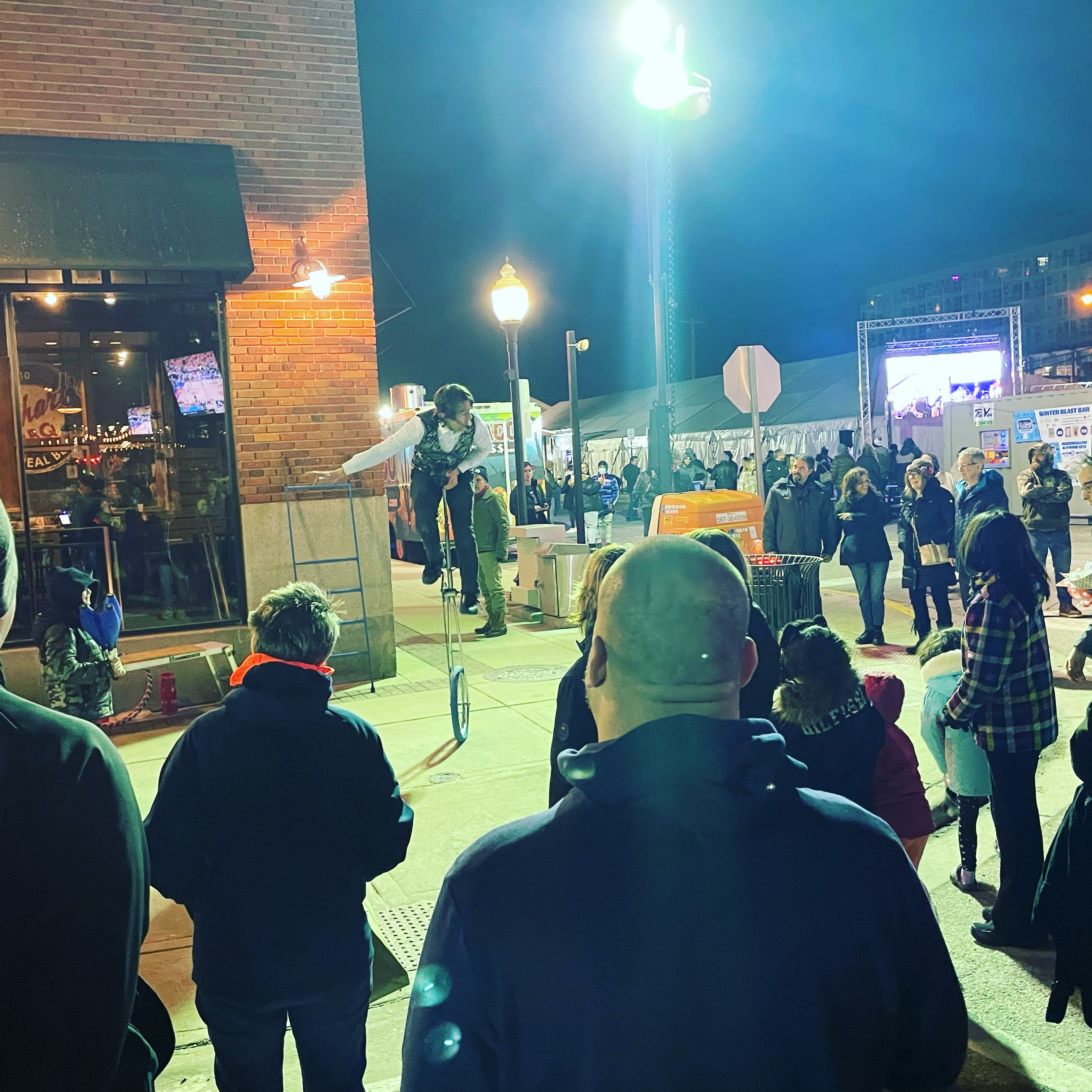 Street performance with crowd
